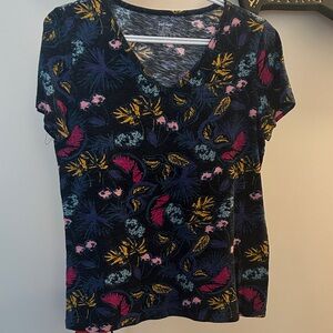Lord & Taylor Black Floral V-Neck Blouse
